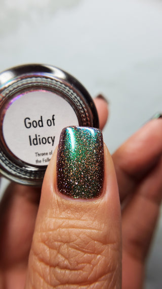 Image provided for Bee's Knees by a paid swatcher featuring the nail polish " God of Idiocy "