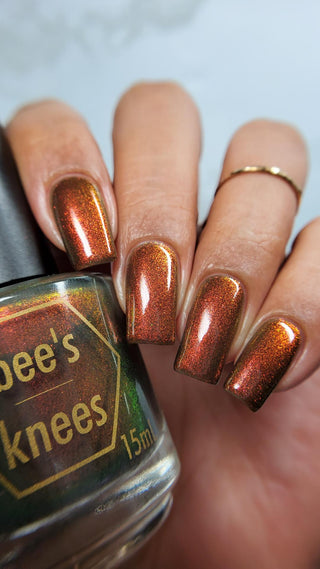 Image provided for Bee's Knees by a paid swatcher featuring the nail polish " I Went to Hell For You "