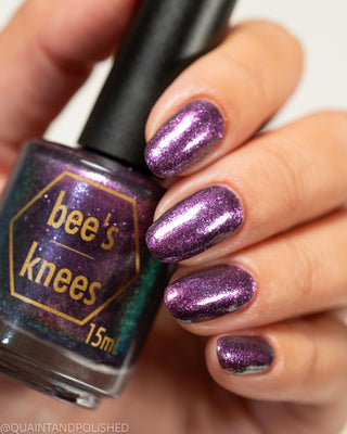 Image provided for Bee's Knees by a paid swatcher featuring the nail polish " Nevermore "