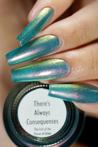 Image provided for Bee's Knees by a paid swatcher featuring the nail polish " There's Always Consequences "