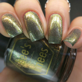 Image provided for Bee's Knees by a paid swatcher featuring the nail polish " Denial "