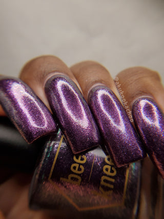 Image provided for Bee's Knees by a paid swatcher featuring the nail polish " Nevermore "